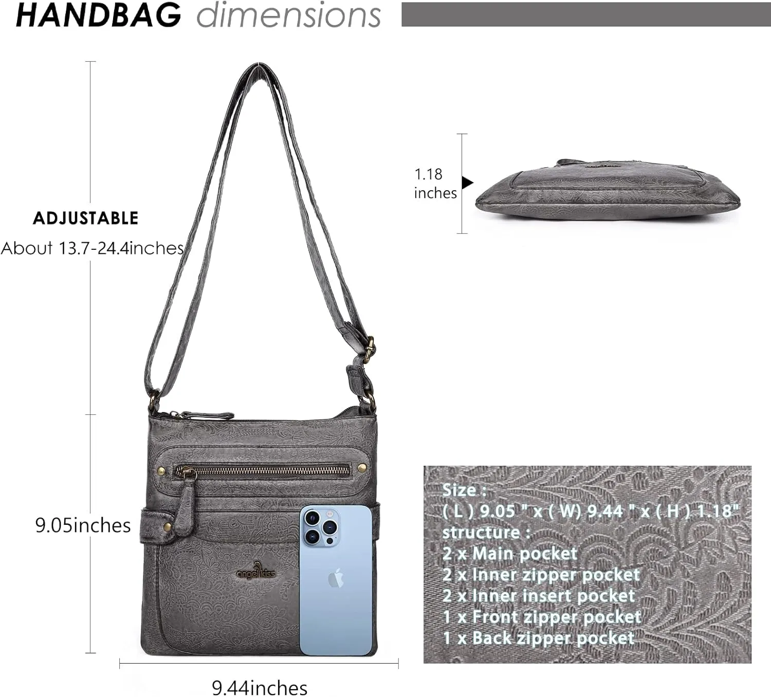 Angel Kiss Crossbody Purse for Women Multi Pockets Bags Retro Vegan Designer Leather Women's Shoulder Handbags
