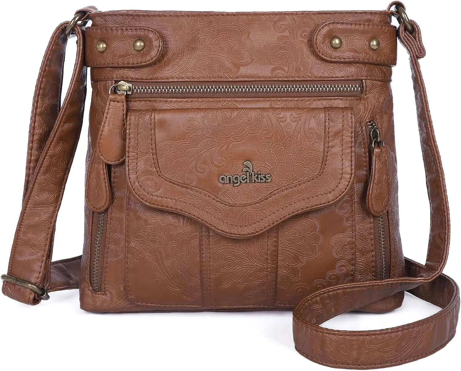 Angel Kiss Crossbody Purse for Women Multi Pockets Bags Retro Vegan Designer Leather Women's Shoulder Handbags