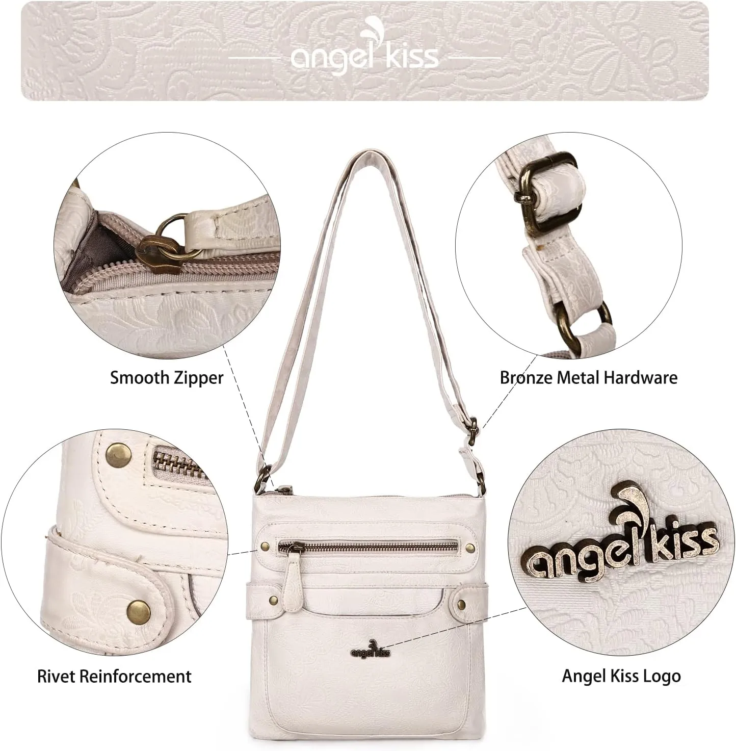 Angel Kiss Crossbody Purse for Women Multi Pockets Bags Retro Vegan Designer Leather Women's Shoulder Handbags