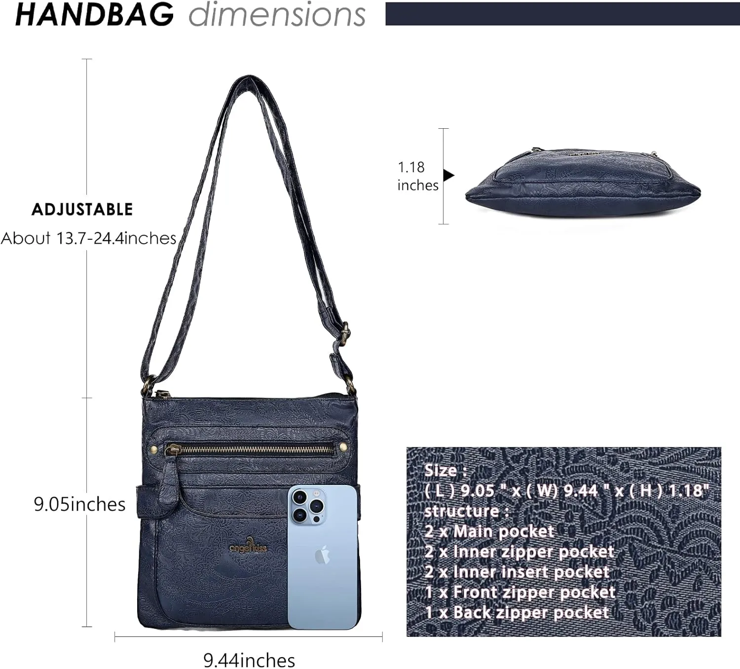 Angel Kiss Crossbody Purse for Women Multi Pockets Bags Retro Vegan Designer Leather Women's Shoulder Handbags