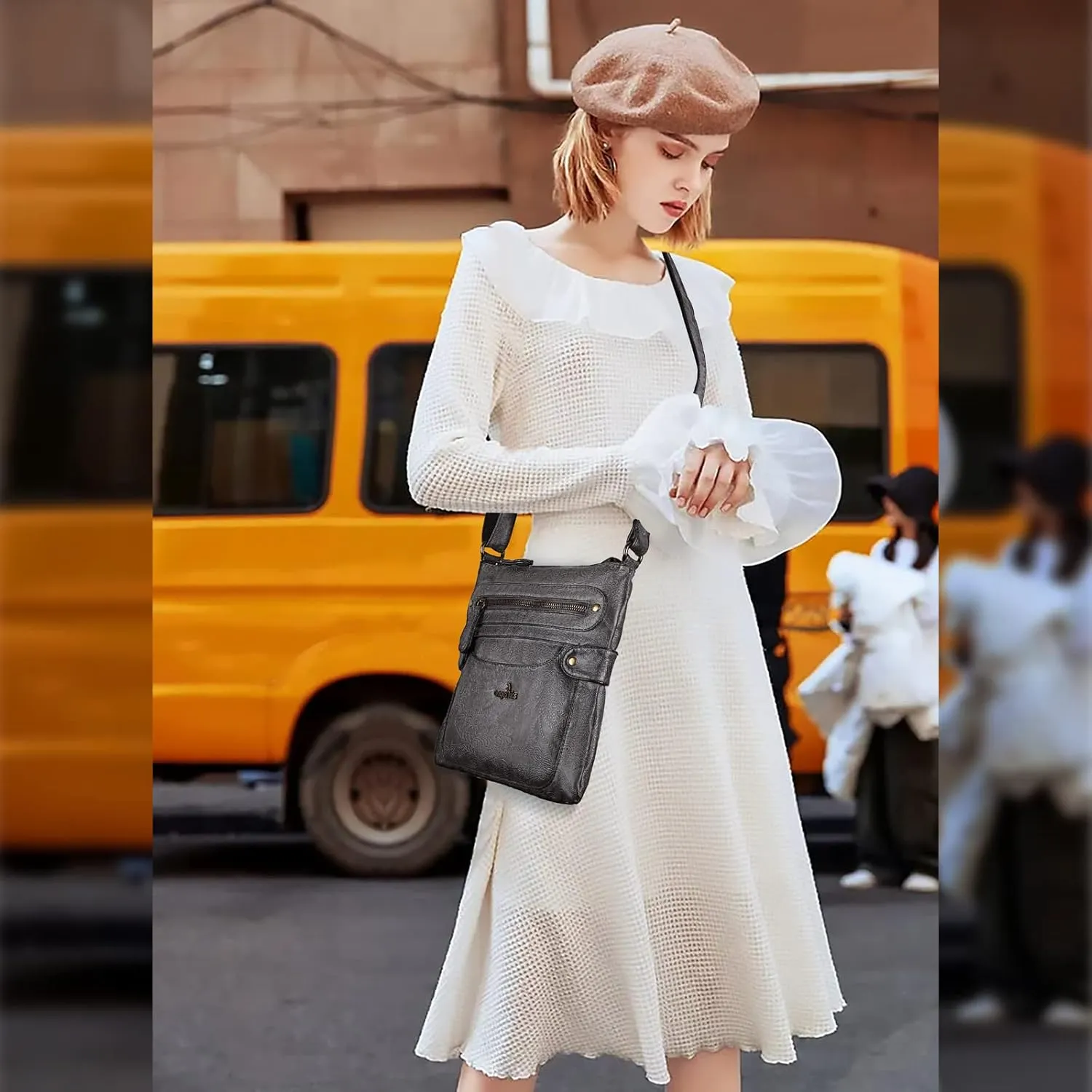 Angel Kiss Crossbody Purse for Women Multi Pockets Bags Retro Vegan Designer Leather Women's Shoulder Handbags