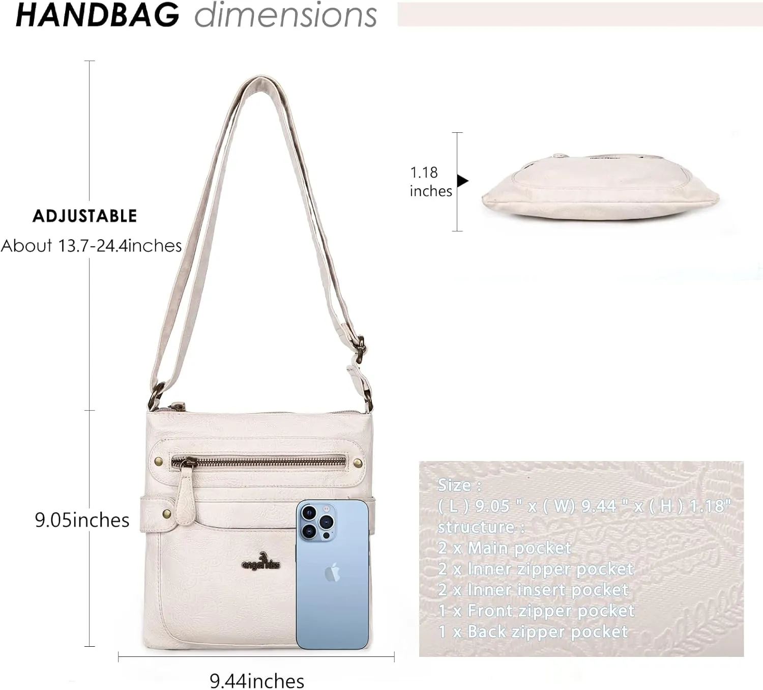 Angel Kiss Crossbody Purse for Women Multi Pockets Bags Retro Vegan Designer Leather Women's Shoulder Handbags