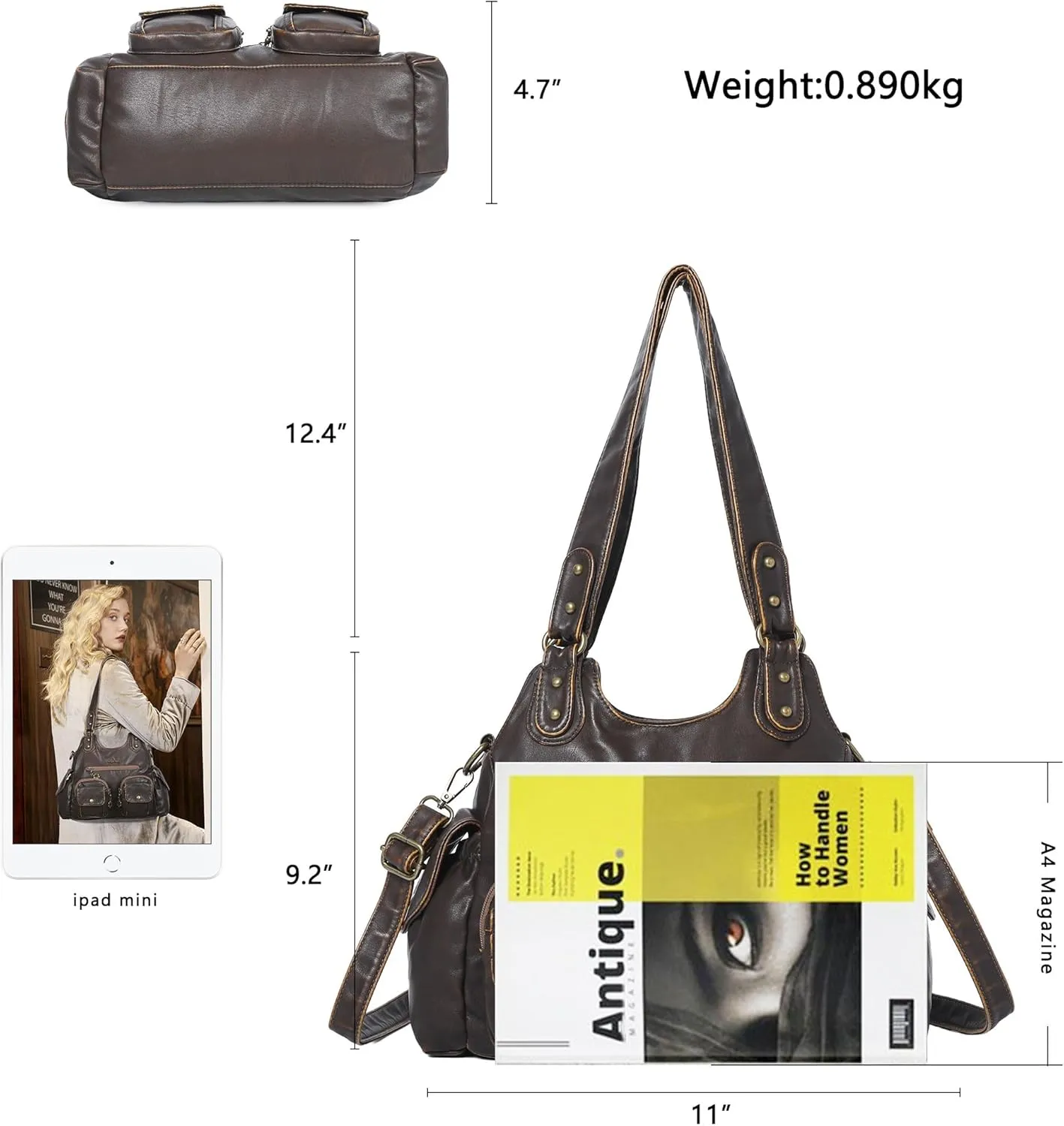Angel Kiss Handbags for Women Large Hobo Bag Soft PU Leather Shoulder Bag for Women