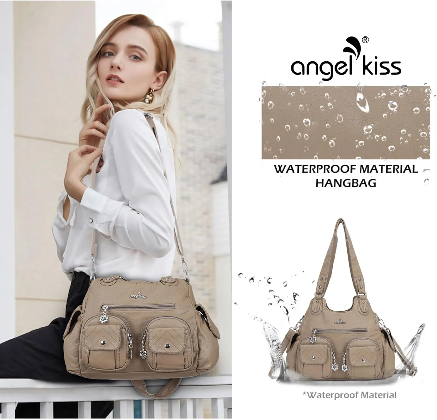 Angel Kiss Handbags for Women Large Hobo Bag Soft PU Leather Shoulder Bag for Women