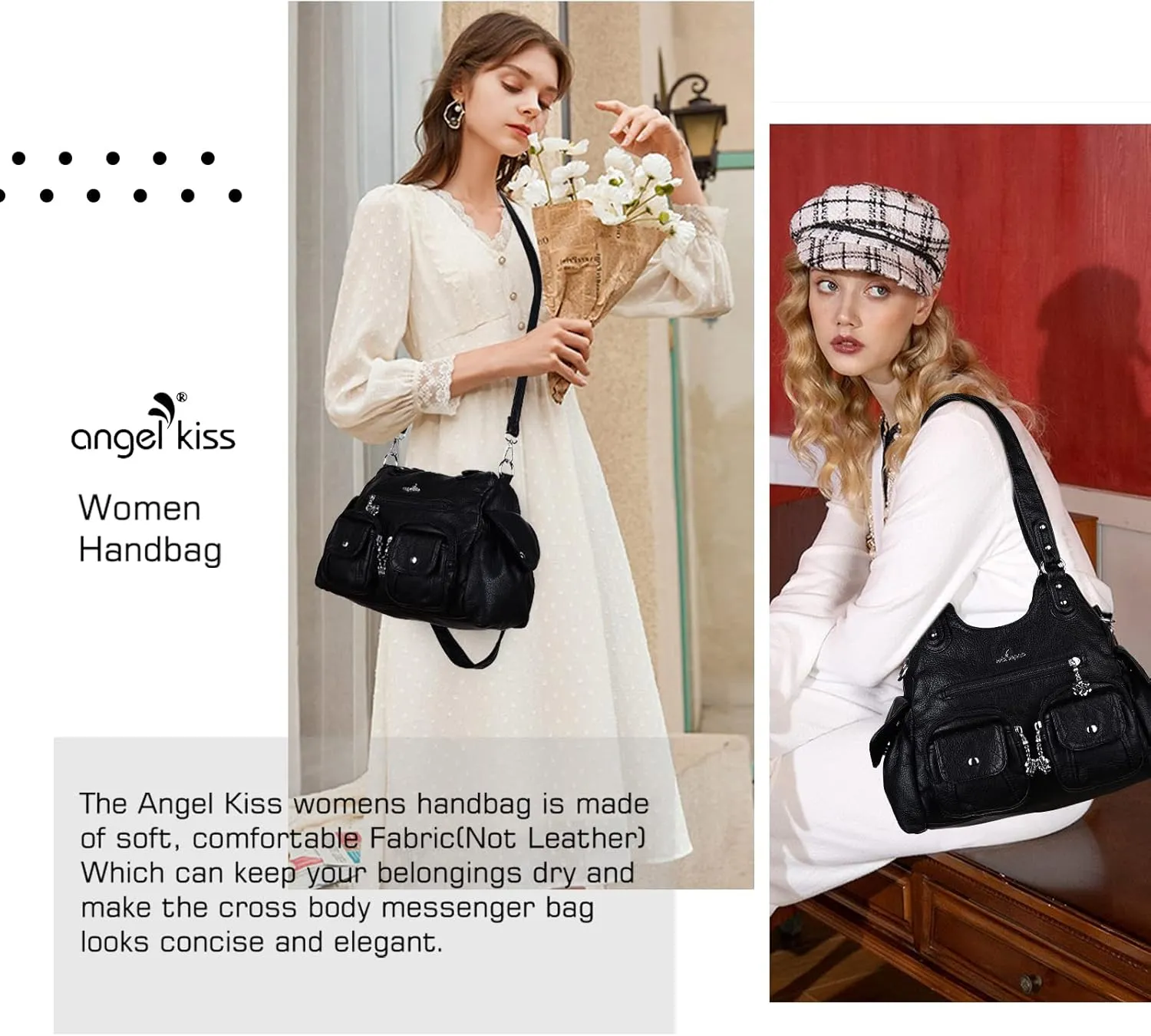 Angel Kiss Handbags for Women Large Hobo Bag Soft PU Leather Shoulder Bag for Women