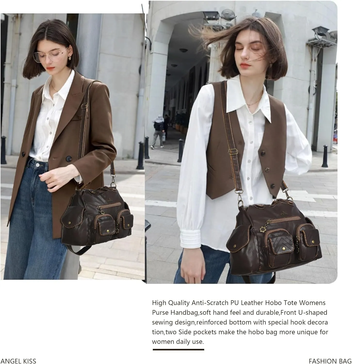Angel Kiss Handbags for Women Large Hobo Bag Soft PU Leather Shoulder Bag for Women