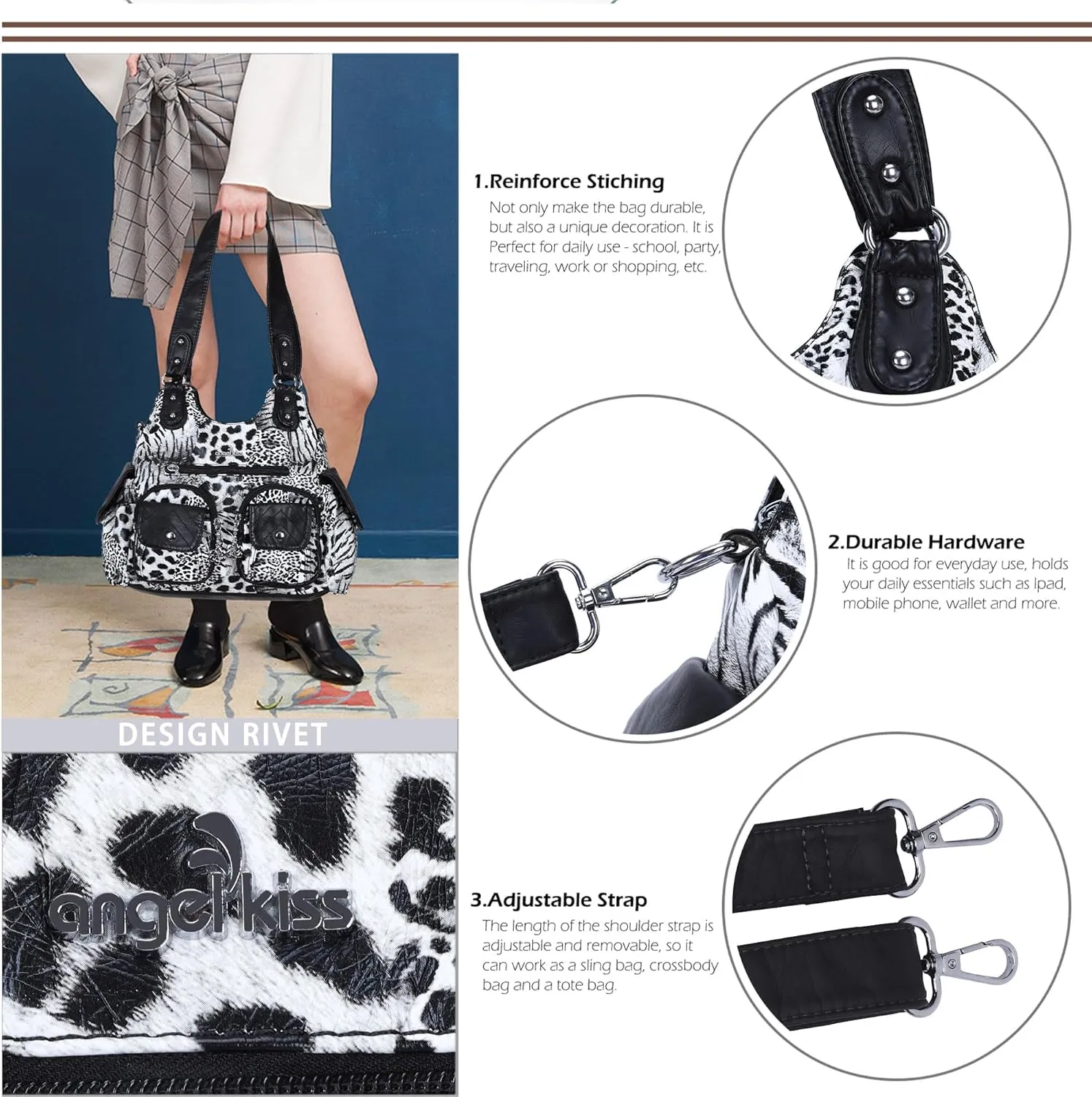 Angel Kiss Handbags for Women Large Hobo Bag Soft PU Leather Shoulder Bag for Women