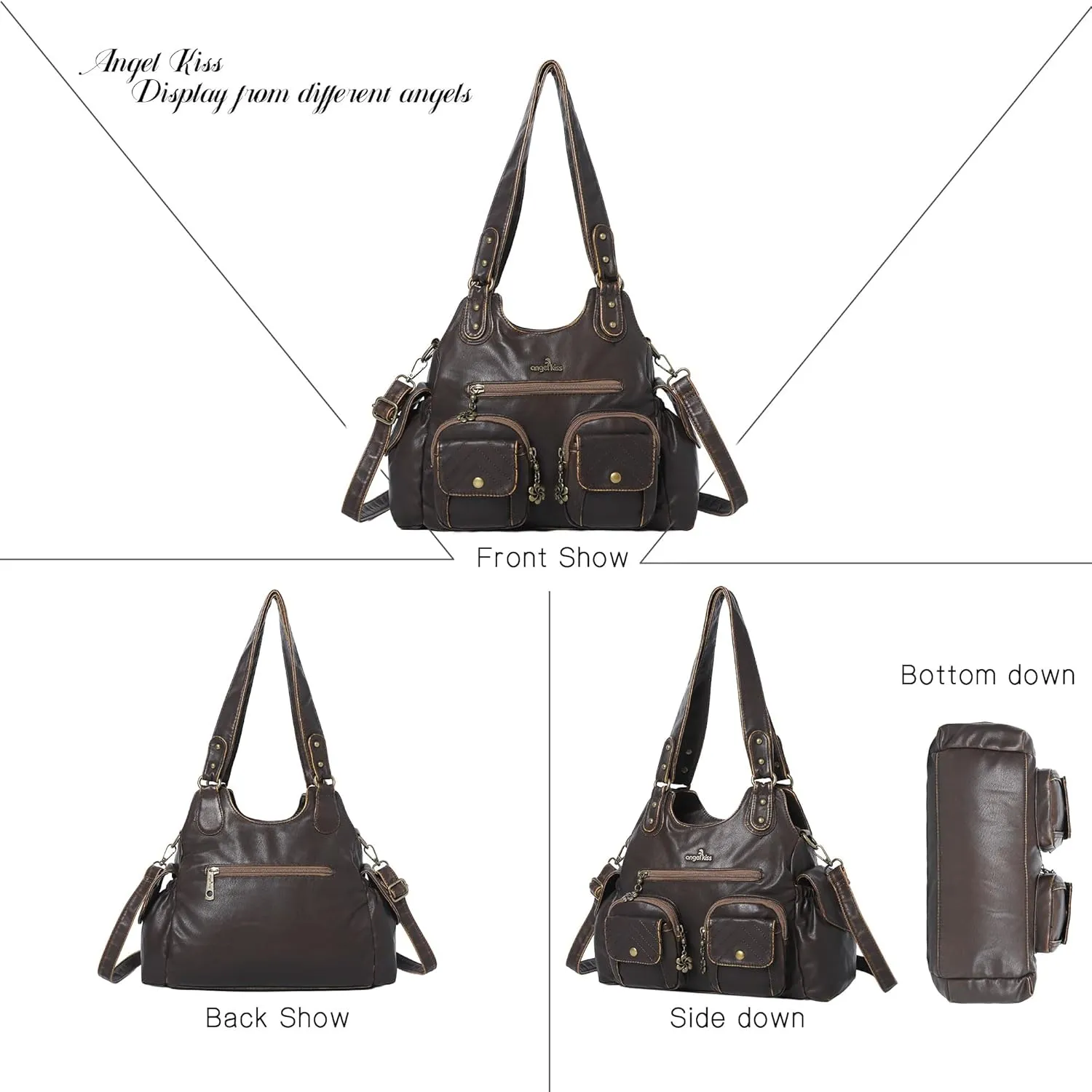 Angel Kiss Handbags for Women Large Hobo Bag Soft PU Leather Shoulder Bag for Women