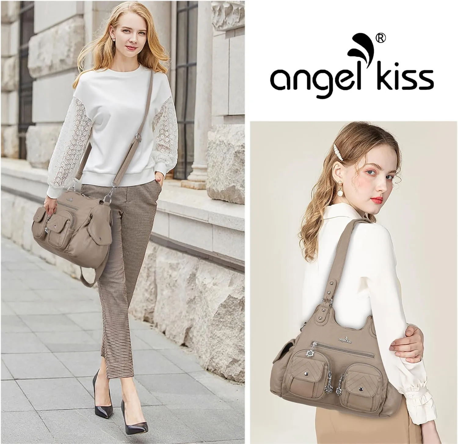 Angel Kiss Handbags for Women Large Hobo Bag Soft PU Leather Shoulder Bag for Women