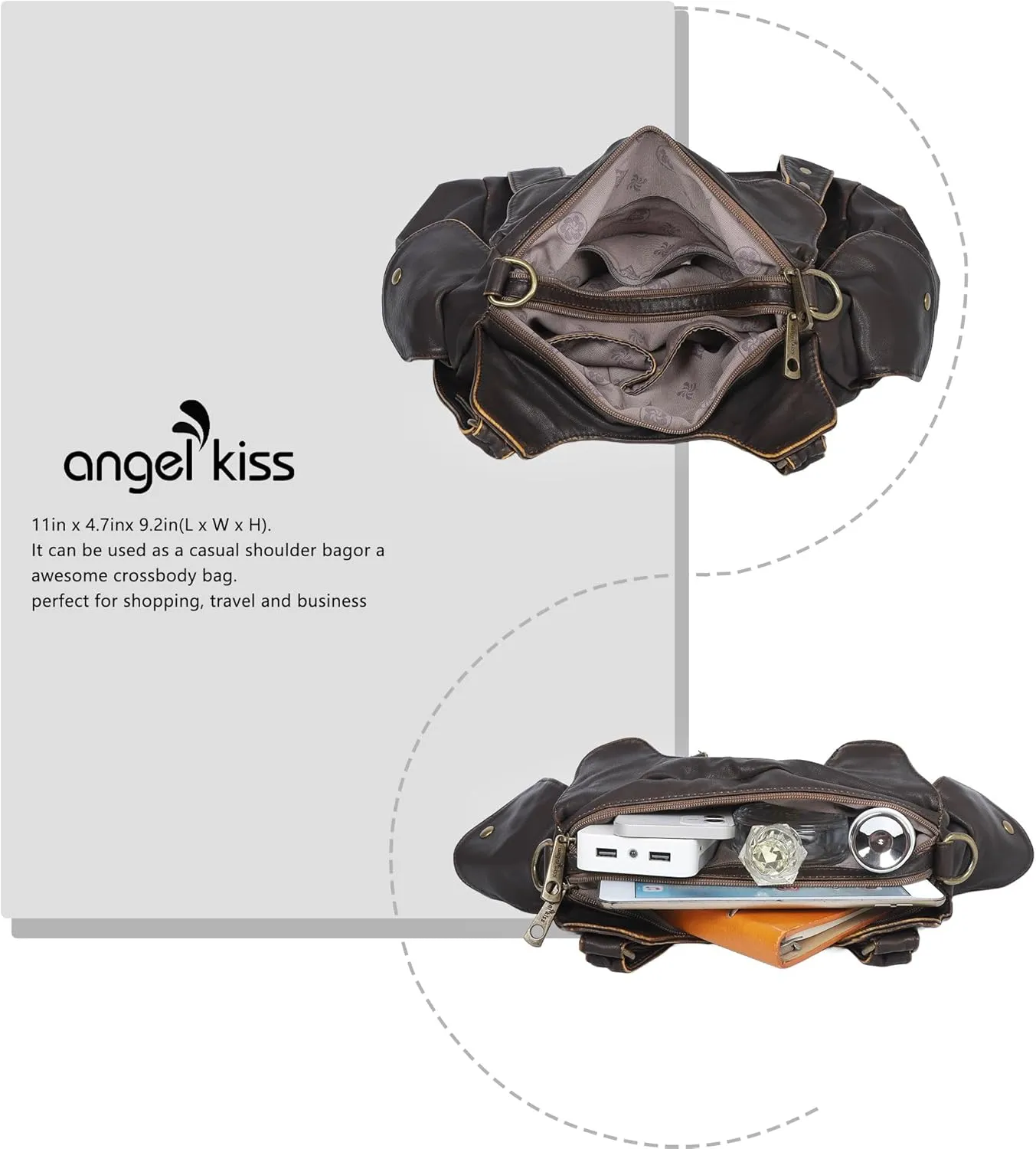 Angel Kiss Handbags for Women Large Hobo Bag Soft PU Leather Shoulder Bag for Women