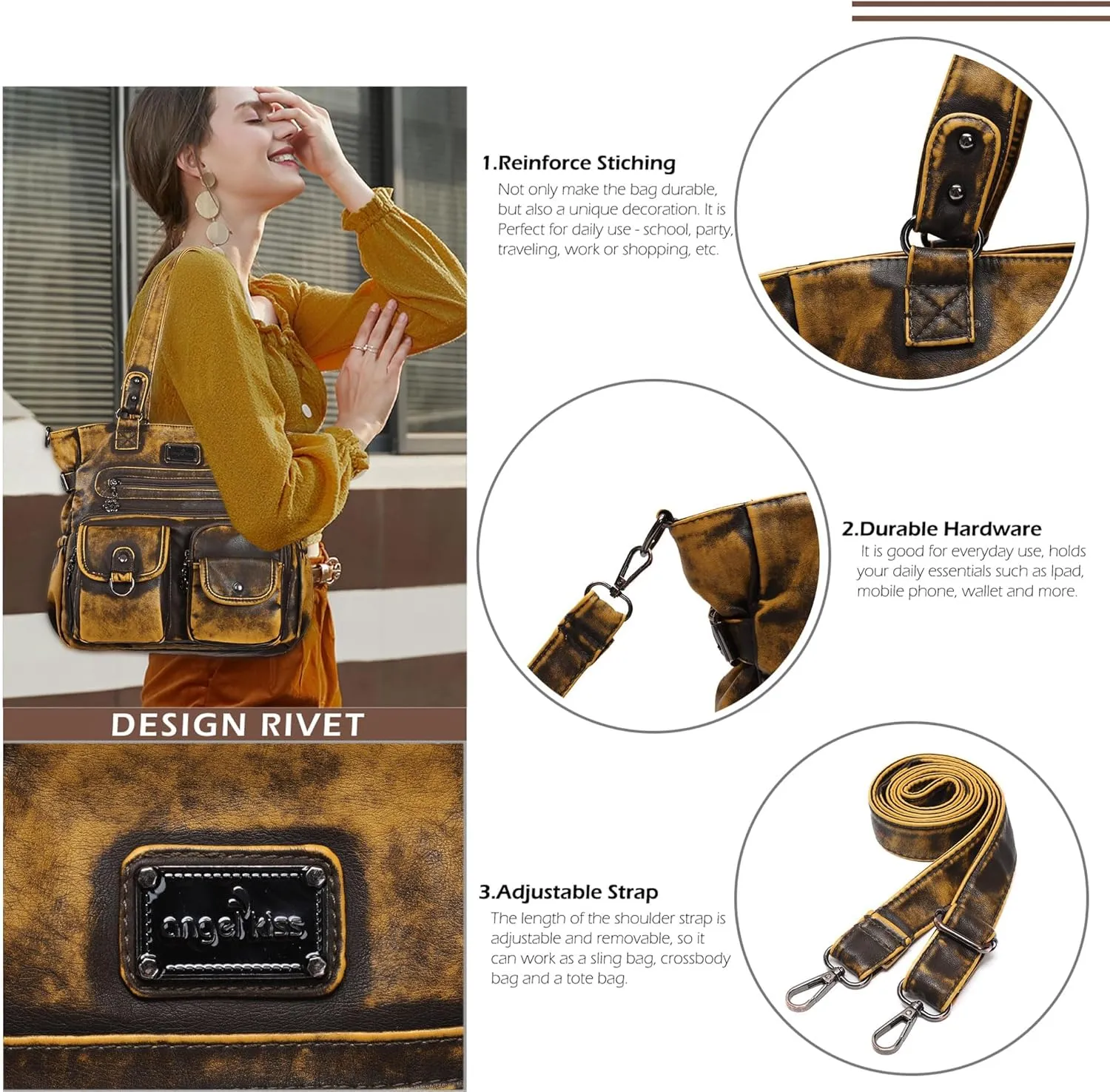 Angel Kiss Purses and Handbag for Women Soft PU Leather Shoulder Handbag Women Tote Satchel Bags Top Handle Satchel
