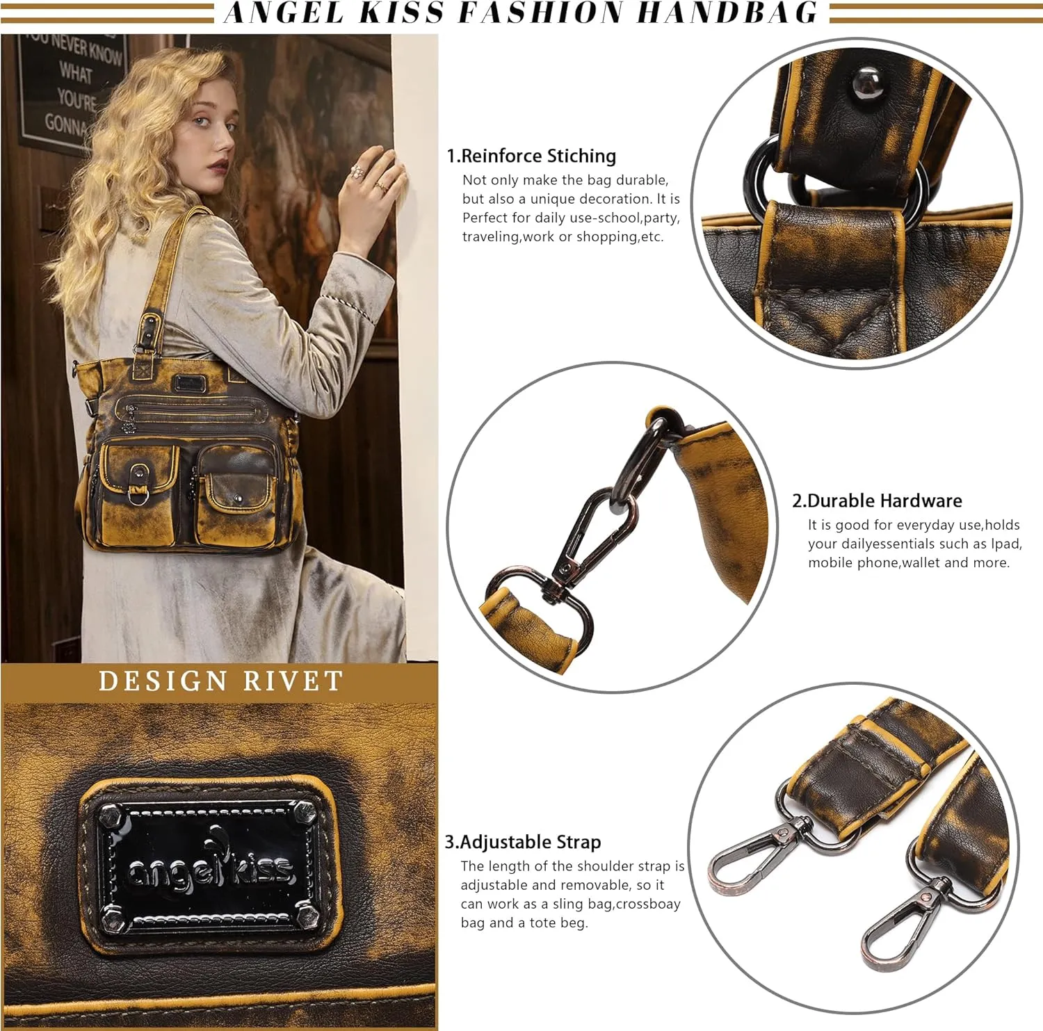 Angel Kiss Purses and Handbag for Women Soft PU Leather Shoulder Handbag Women Tote Satchel Bags Top Handle Satchel