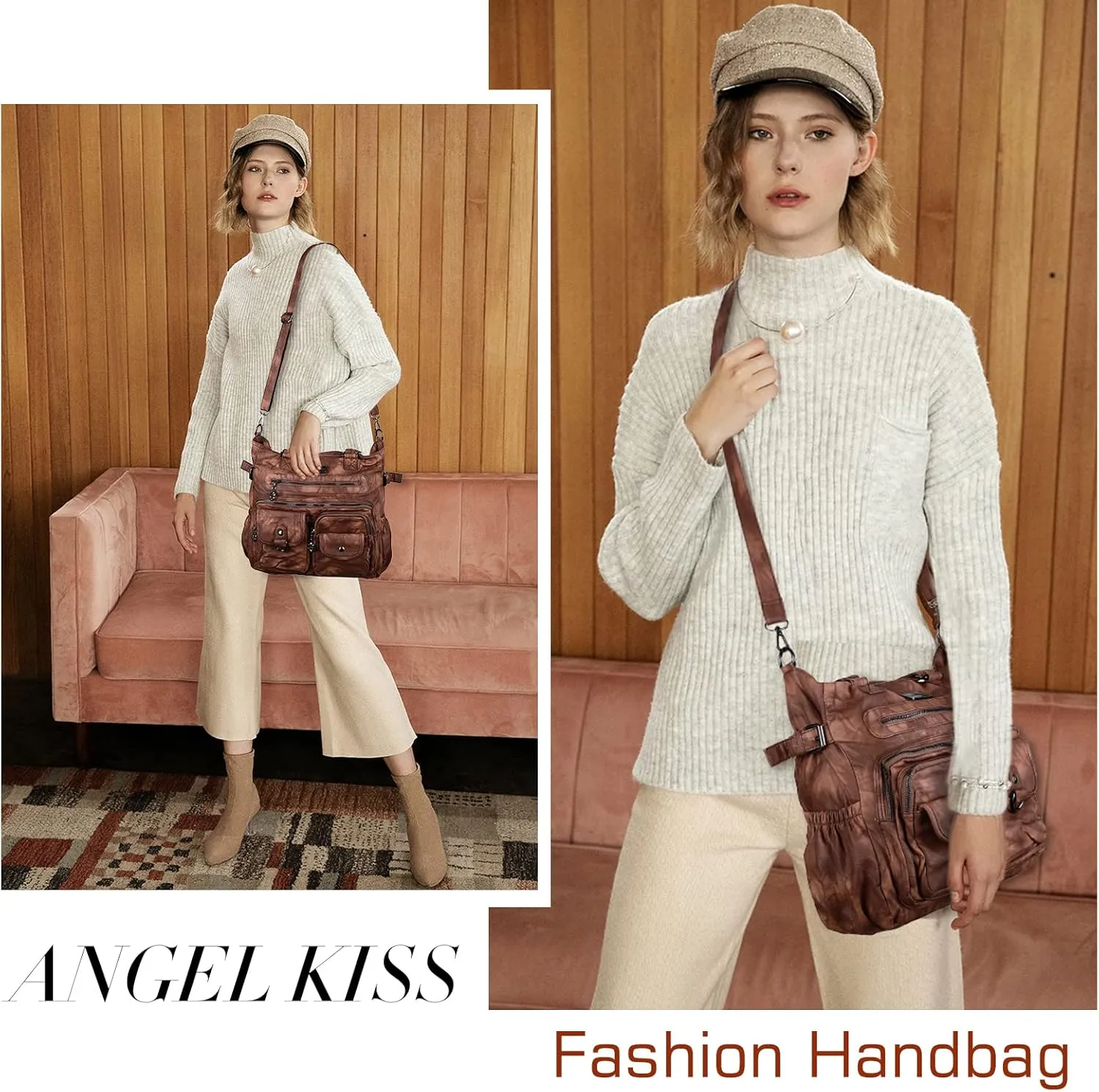 Angel Kiss Purses and Handbag for Women Soft PU Leather Shoulder Handbag Women Tote Satchel Bags Top Handle Satchel