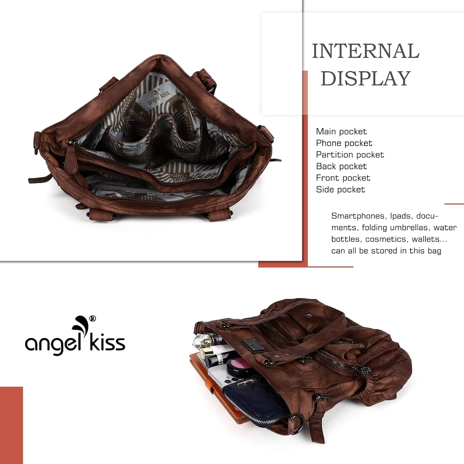 Angel Kiss Purses and Handbag for Women Soft PU Leather Shoulder Handbag Women Tote Satchel Bags Top Handle Satchel