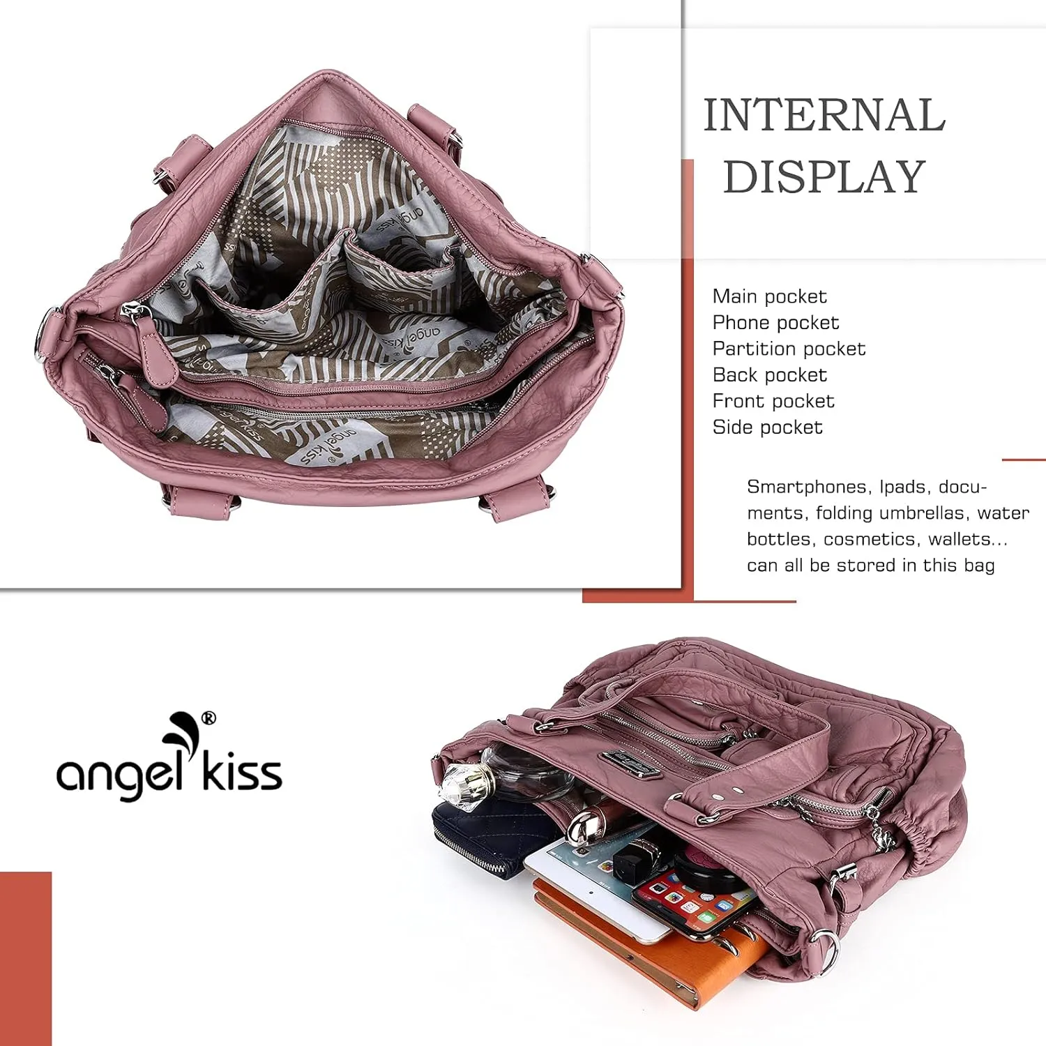 Angel Kiss Purses and Handbag for Women Soft PU Leather Shoulder Handbag Women Tote Satchel Bags Top Handle Satchel
