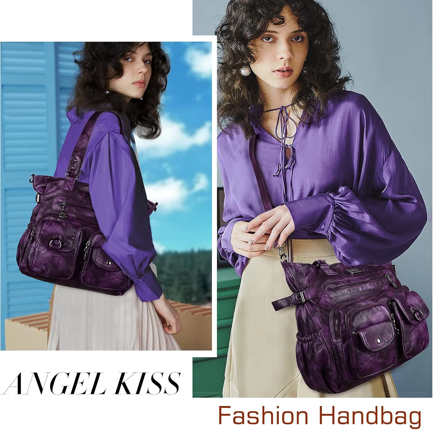Angel Kiss Purses and Handbag for Women Soft PU Leather Shoulder Handbag Women Tote Satchel Bags Top Handle Satchel