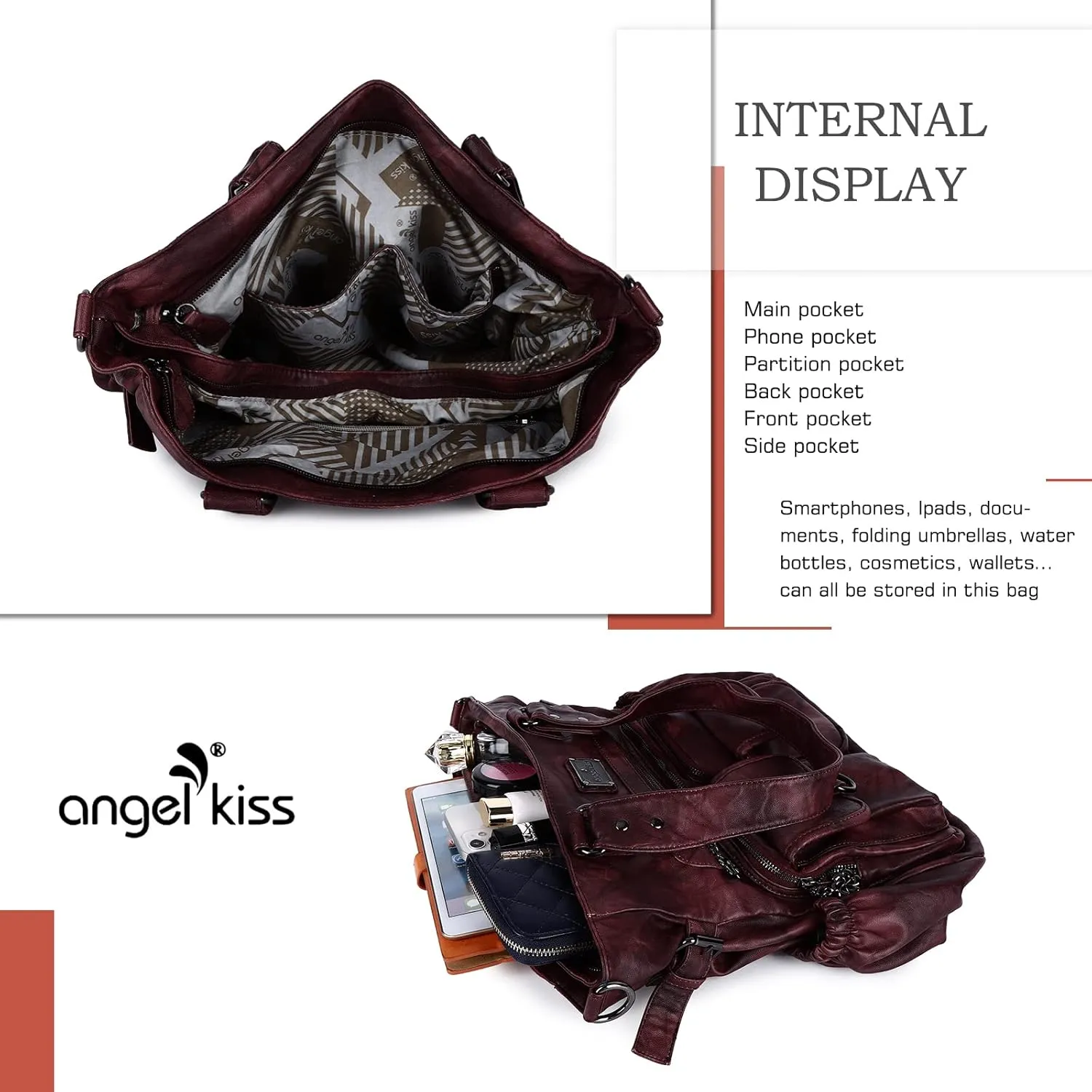 Angel Kiss Purses and Handbag for Women Soft PU Leather Shoulder Handbag Women Tote Satchel Bags Top Handle Satchel