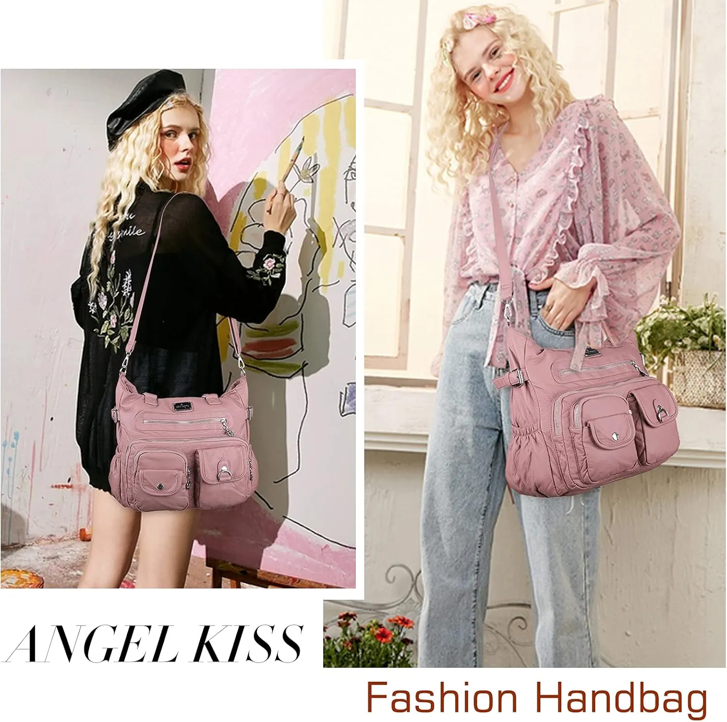 Angel Kiss Purses and Handbag for Women Soft PU Leather Shoulder Handbag Women Tote Satchel Bags Top Handle Satchel