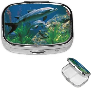Aquatic biologicals Pill Box Round Pill Case for Pocket Purse 2 Compartment Medicine Pill Organizer Cute Portable Travel Pillbox Vitamin Cod Liver Oil Storage Box Unique Gift Organizer