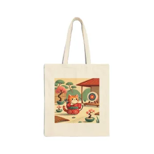 Archer Kitten in the Zen Garden Cotton Canvas Tote Bag