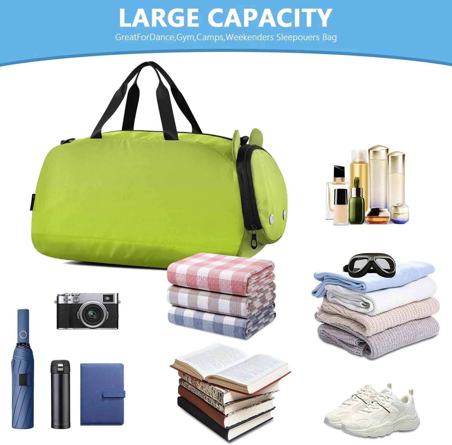 Avocado Green Light Lime Gradient Girls Duffle Bags for Travel Overnight Bags Toddler Gym Kids Luggage Carry on Duffel Bag Boy