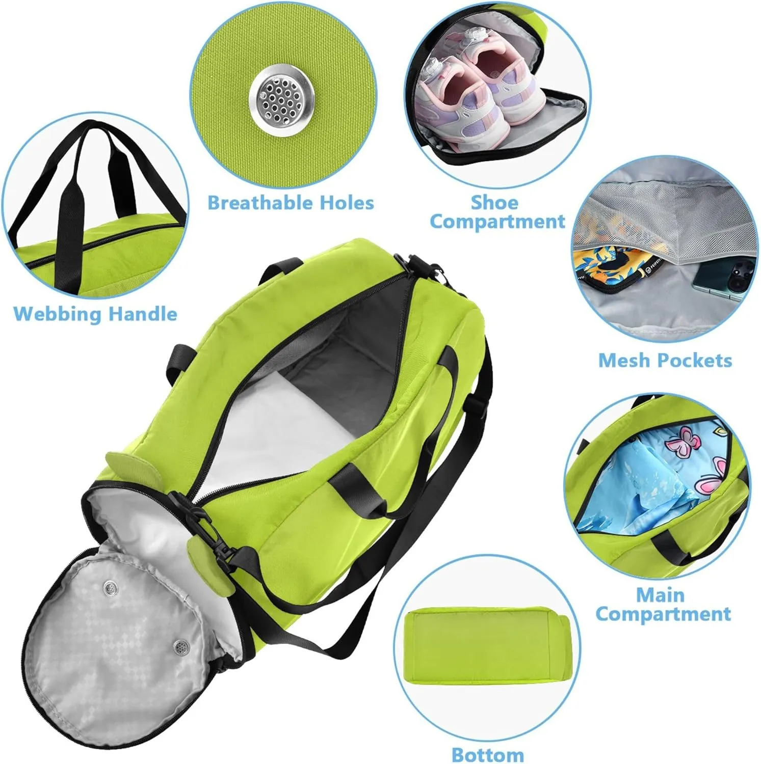 Avocado Green Light Lime Gradient Girls Duffle Bags for Travel Overnight Bags Toddler Gym Kids Luggage Carry on Duffel Bag Boy