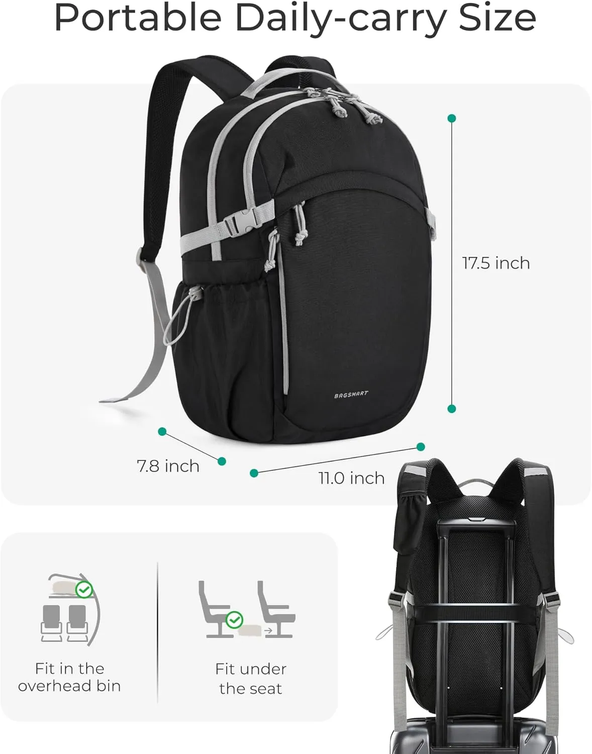 BAGSMART Travel Backpack for Women&Men,Lightweight 15.6" Casual Backpack for College,TSA Carry On Backpack for Airplanes,Water Resistant Personal Item Backpack for Gym,Hiking,Work,Grey