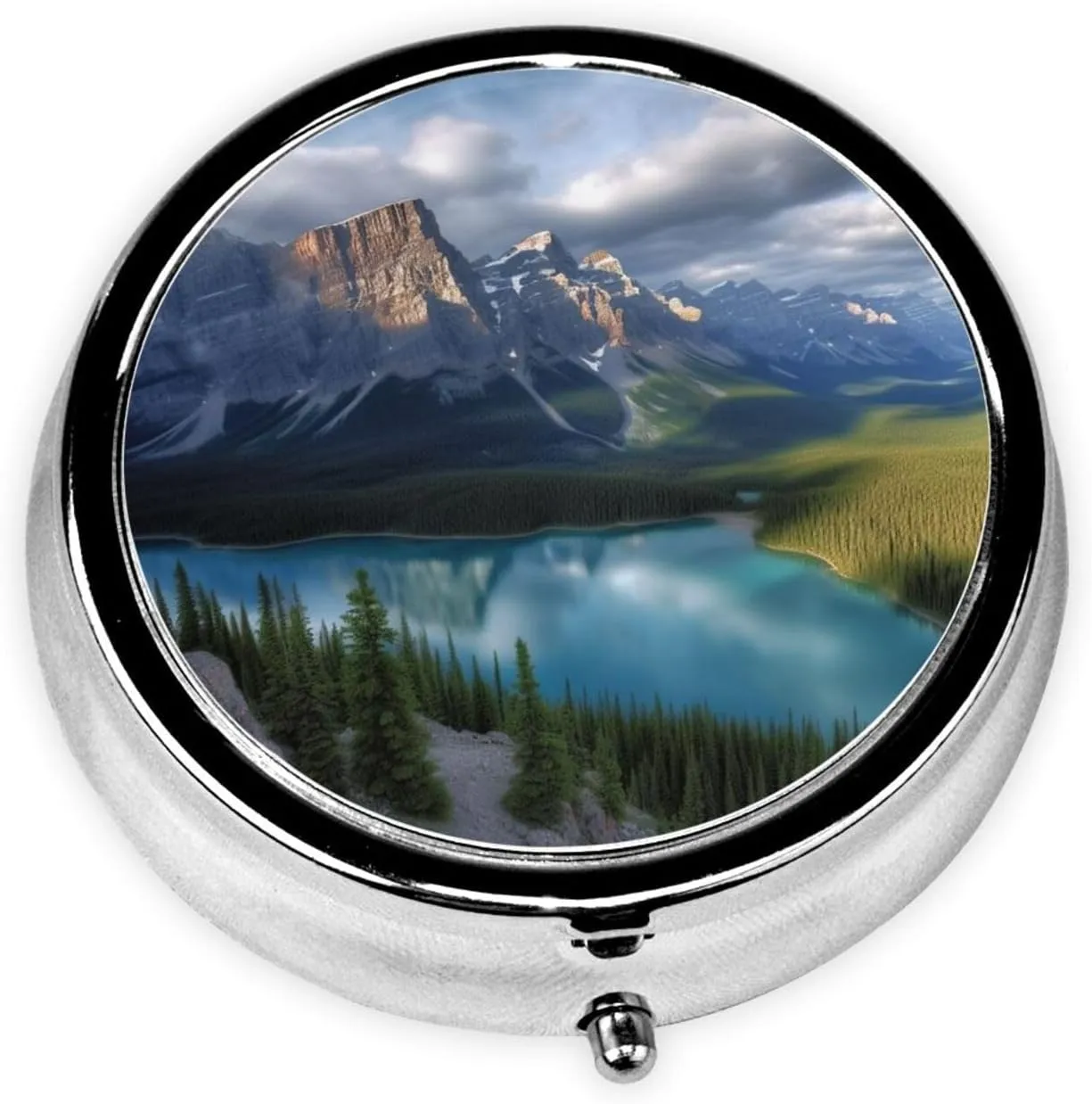 Banff National Park Pill Box Round Pill Case for Pocket Purse 3 Compartment Medicine Pill Organizer Cute Portable Travel Pillbox Vitamin Cod Liver Oil Storage Box Unique Gift Organizer
