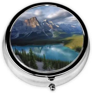 Banff National Park Pill Box Round Pill Case for Pocket Purse 3 Compartment Medicine Pill Organizer Cute Portable Travel Pillbox Vitamin Cod Liver Oil Storage Box Unique Gift Organizer
