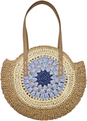 Beach Bags for Women Vacation Large Handcrafted Woven Straw Tote with Zipper Summer Shoulder Boho Crochet