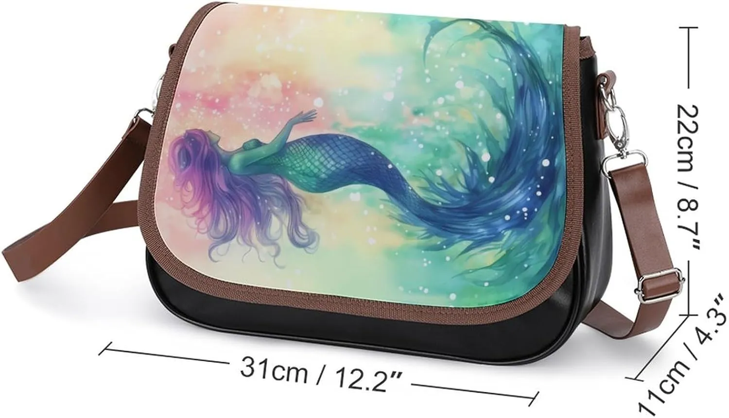 Beautiful Mermaid Tail Crossbody Bags for Women,PU Leather Tote Bag for Women,Shoulder Bag Purse for Work Shopping Travel