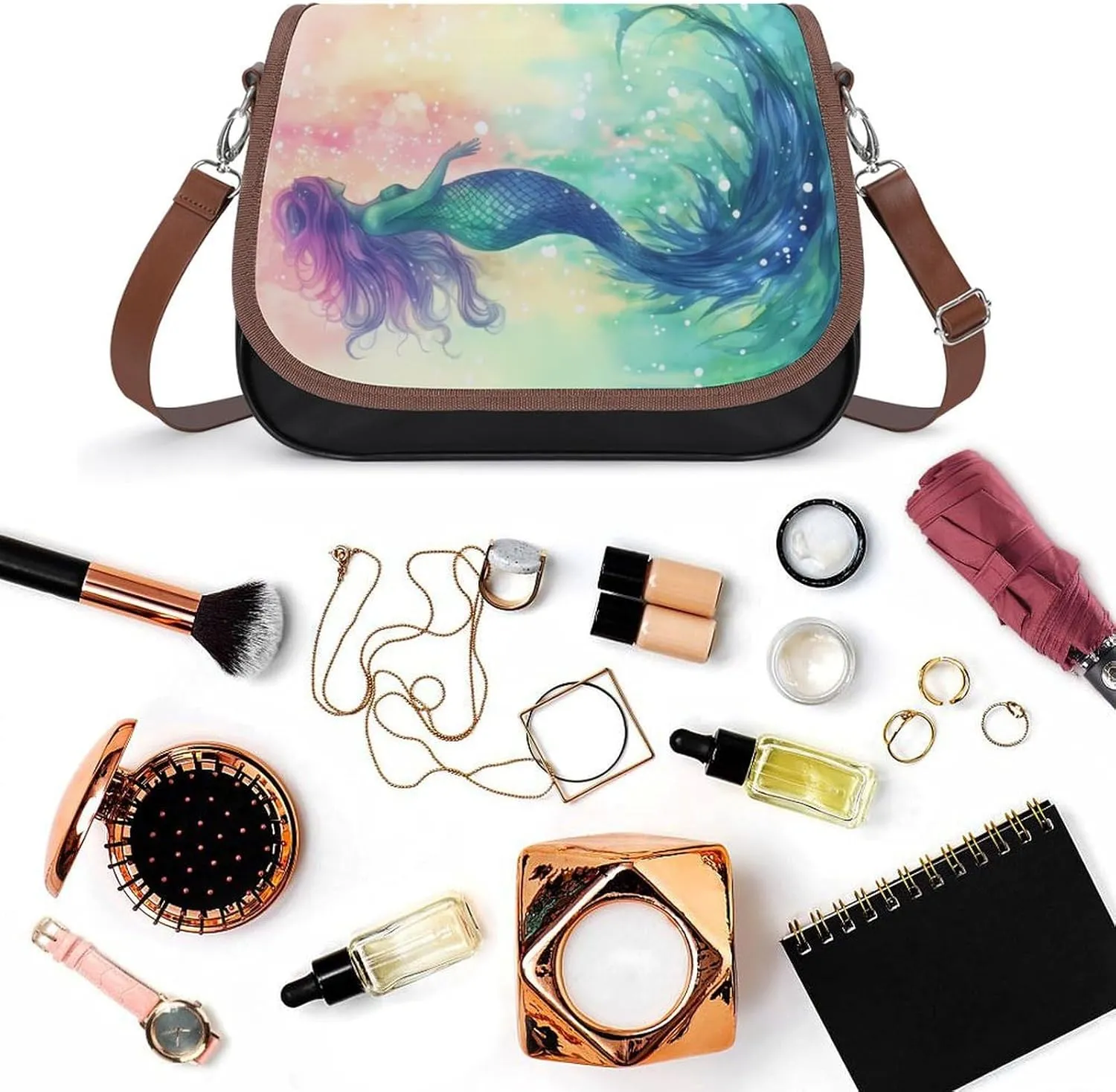 Beautiful Mermaid Tail Crossbody Bags for Women,PU Leather Tote Bag for Women,Shoulder Bag Purse for Work Shopping Travel