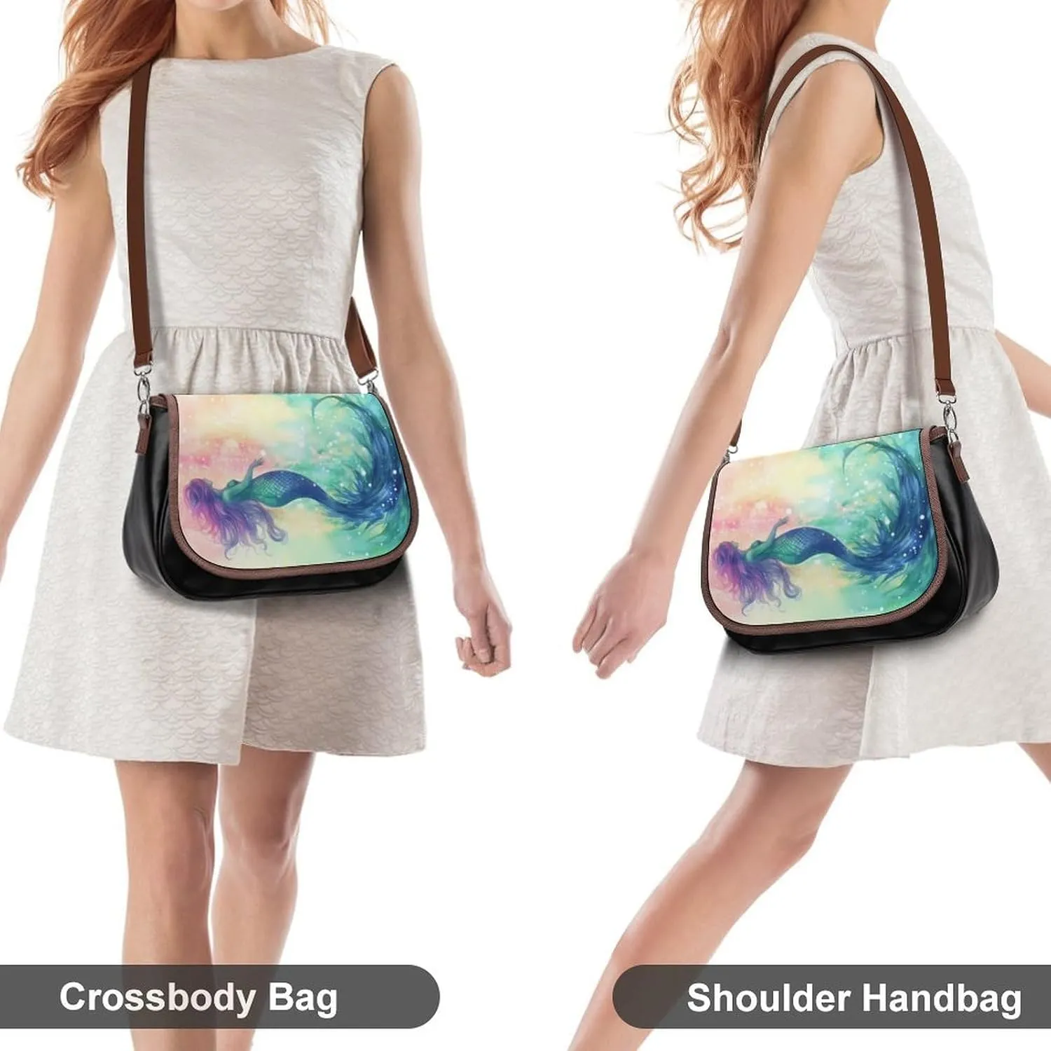 Beautiful Mermaid Tail Crossbody Bags for Women,PU Leather Tote Bag for Women,Shoulder Bag Purse for Work Shopping Travel