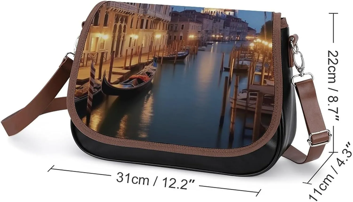Beautiful Venice at Night Crossbody Bags for Women,PU Leather Tote Bag for Women,Shoulder Bag Purse for Work Shopping Travel