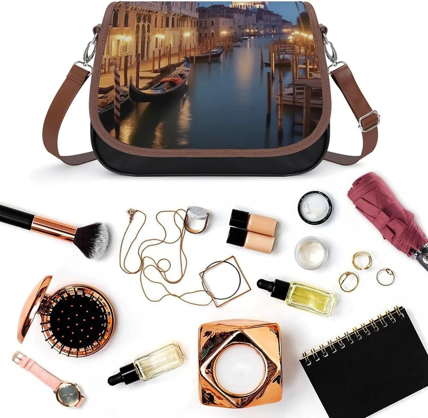 Beautiful Venice at Night Crossbody Bags for Women,PU Leather Tote Bag for Women,Shoulder Bag Purse for Work Shopping Travel