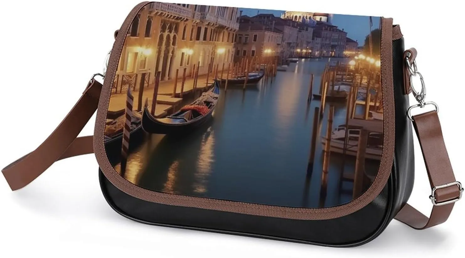 Beautiful Venice at Night Crossbody Bags for Women,PU Leather Tote Bag for Women,Shoulder Bag Purse for Work Shopping Travel