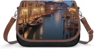 Beautiful Venice at Night Crossbody Bags for Women,PU Leather Tote Bag for Women,Shoulder Bag Purse for Work Shopping Travel