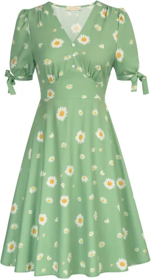 Belle Poque Women Vintage Dress V Neck Puff Sleeve Cocktail Dresses Vintage Tea Party Dresses