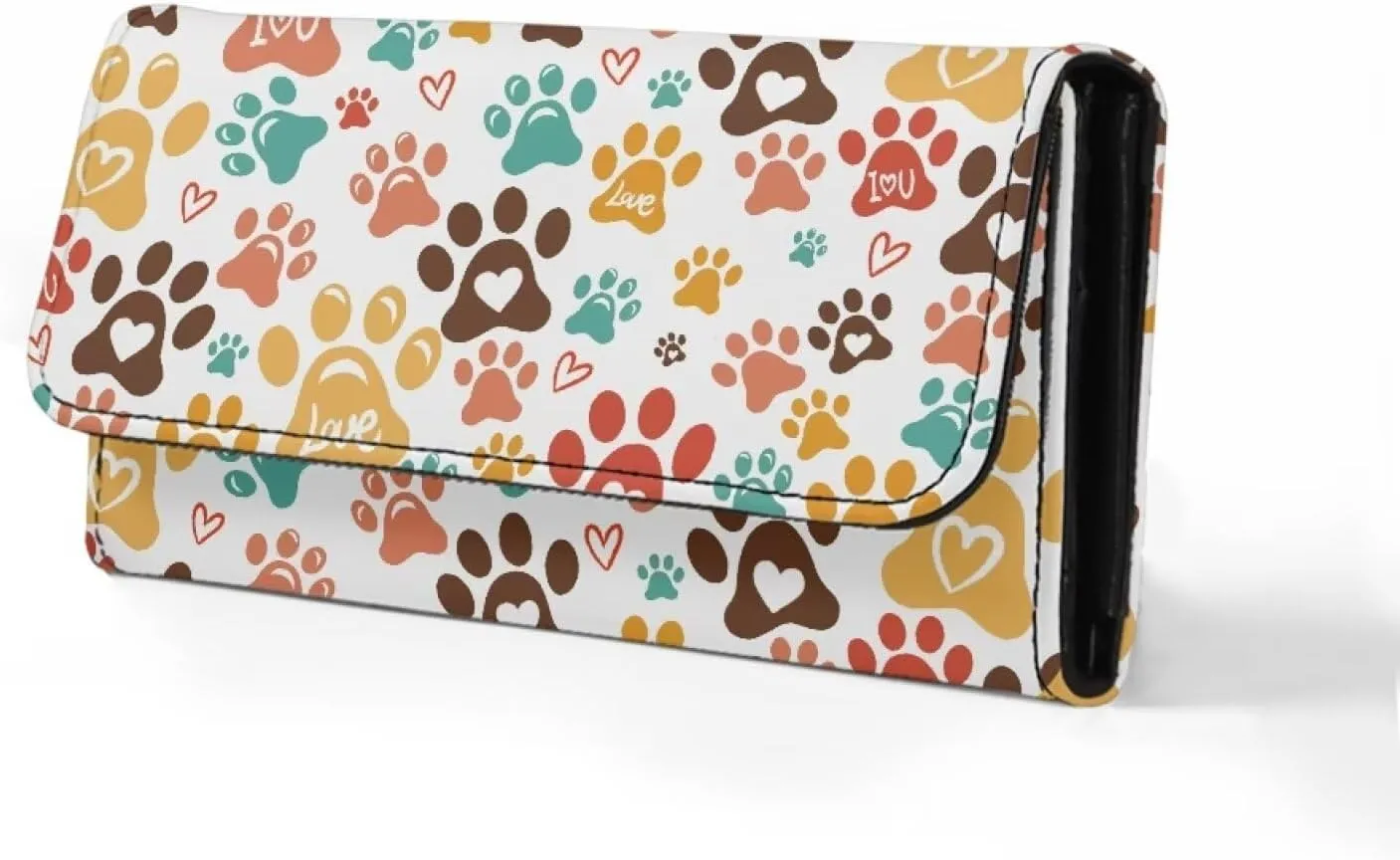 Binienty Womens Puppy Paw Print Wallet Custom Slim Trifold Leather Purses Trifold Blocking Wallets Handbags for Women Gifts,