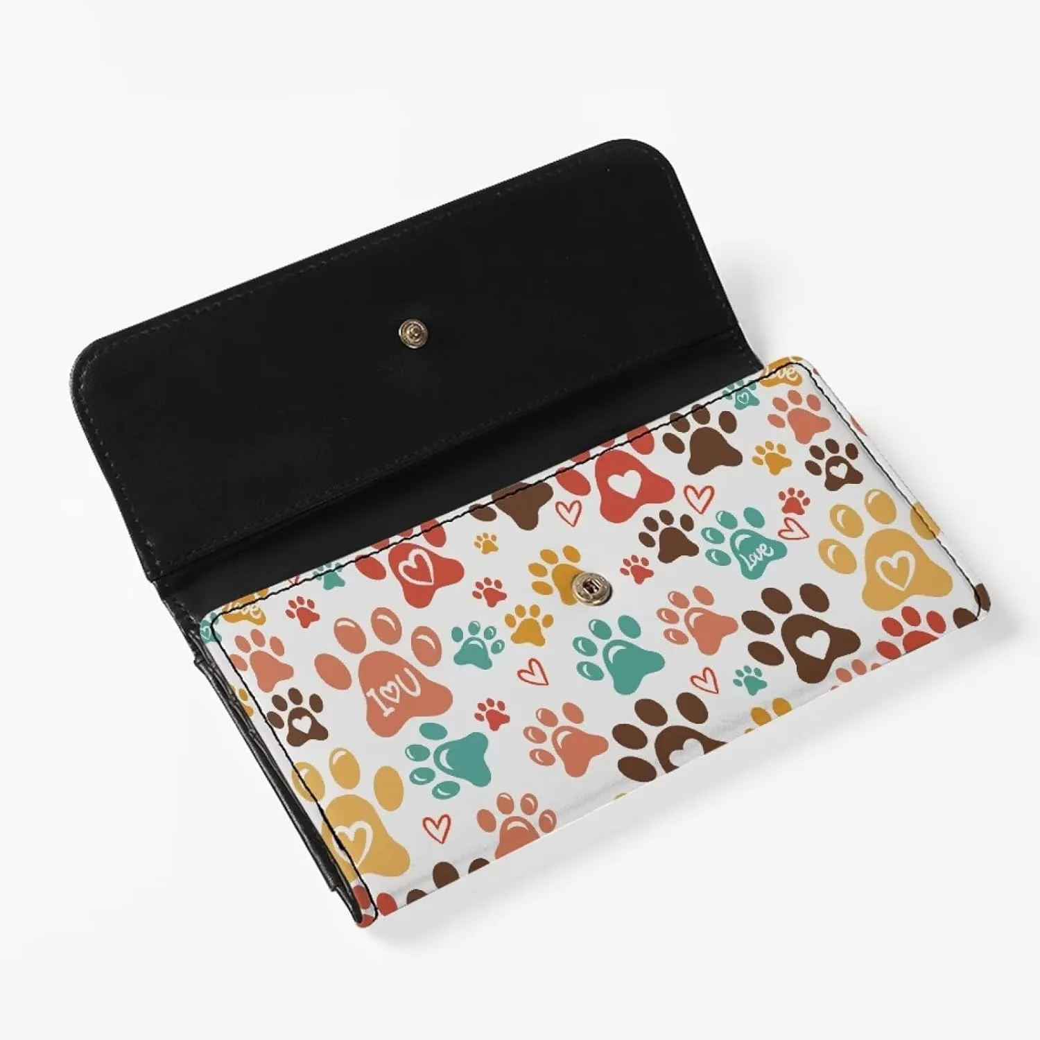 Binienty Womens Puppy Paw Print Wallet Custom Slim Trifold Leather Purses Trifold Blocking Wallets Handbags for Women Gifts,