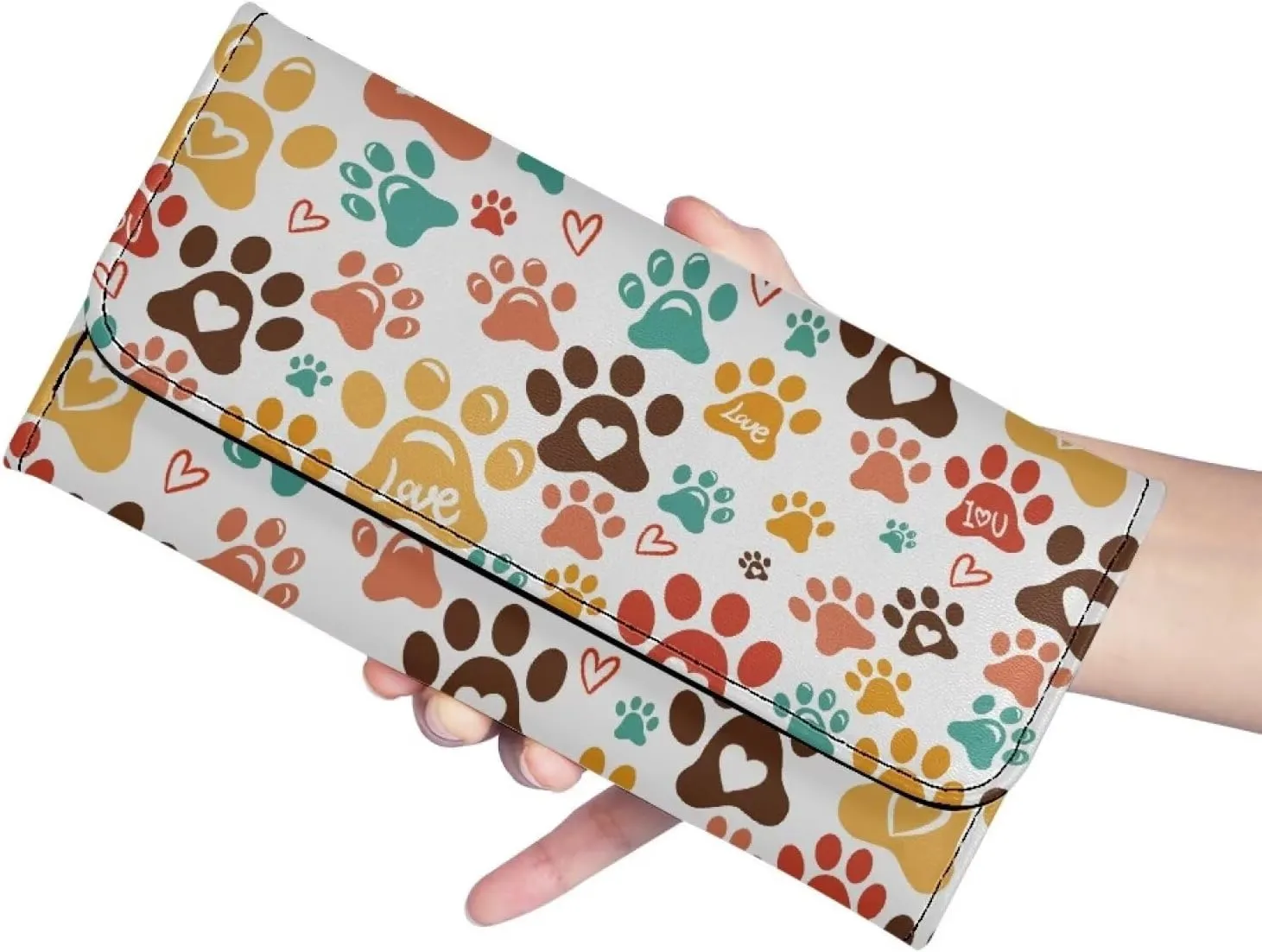 Binienty Womens Puppy Paw Print Wallet Custom Slim Trifold Leather Purses Trifold Blocking Wallets Handbags for Women Gifts,