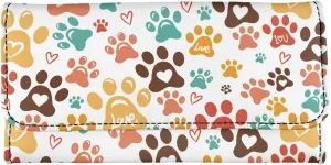 Binienty Womens Puppy Paw Print Wallet Custom Slim Trifold Leather Purses Trifold Blocking Wallets Handbags for Women Gifts,