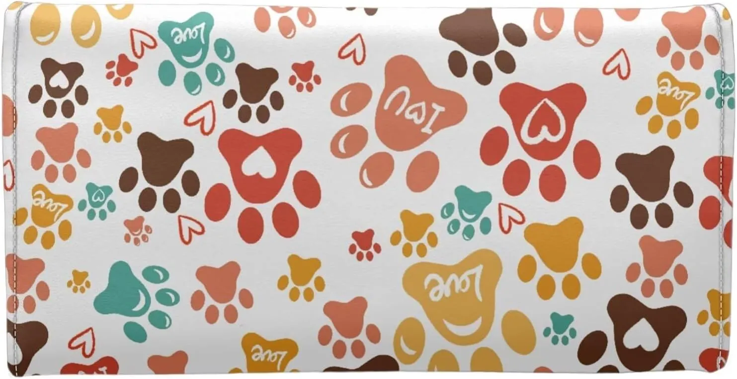 Binienty Womens Puppy Paw Print Wallet Custom Slim Trifold Leather Purses Trifold Blocking Wallets Handbags for Women Gifts,