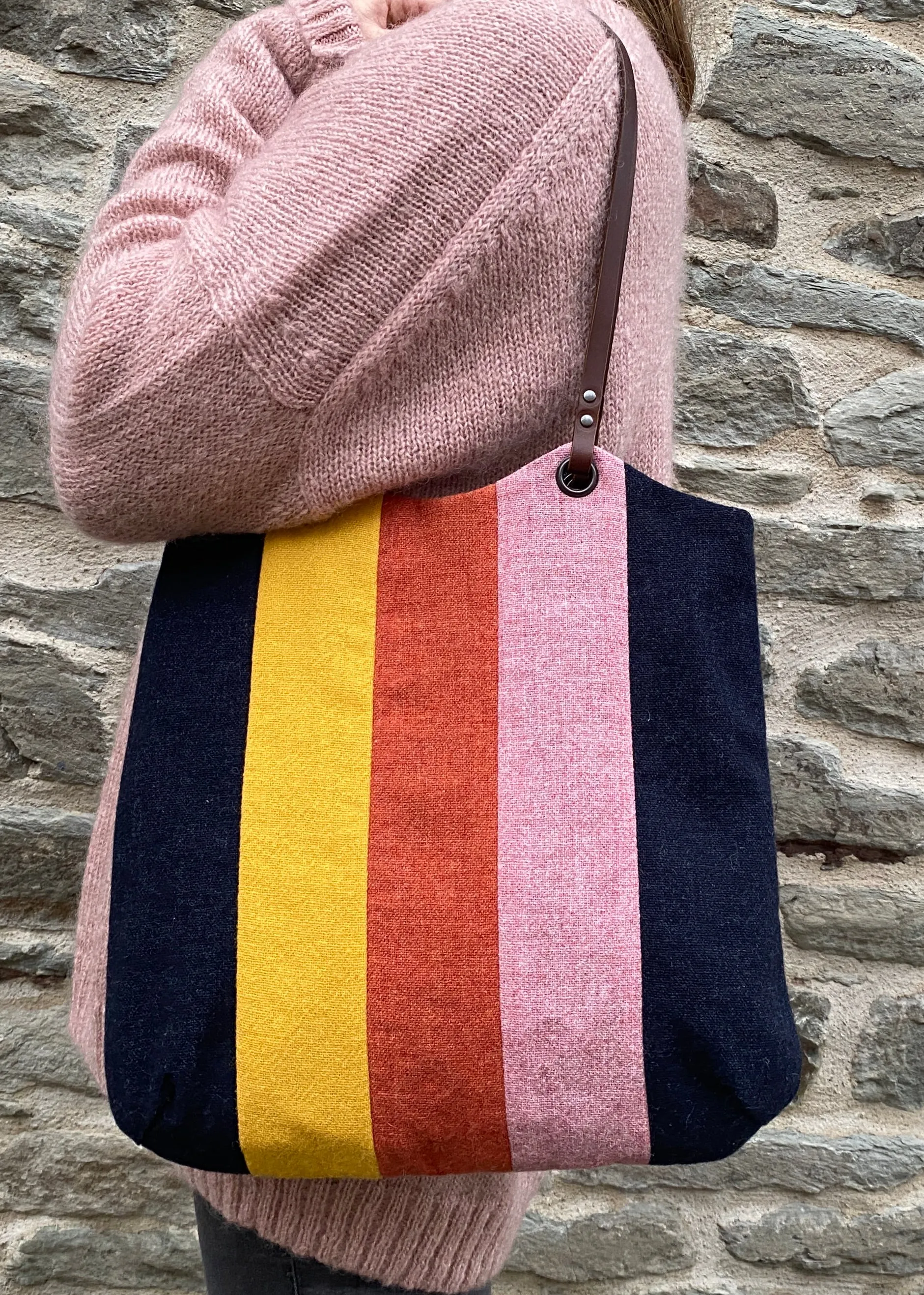 Blockwork Tote Bag - dark indigo, daffodil, tangerine & blossom