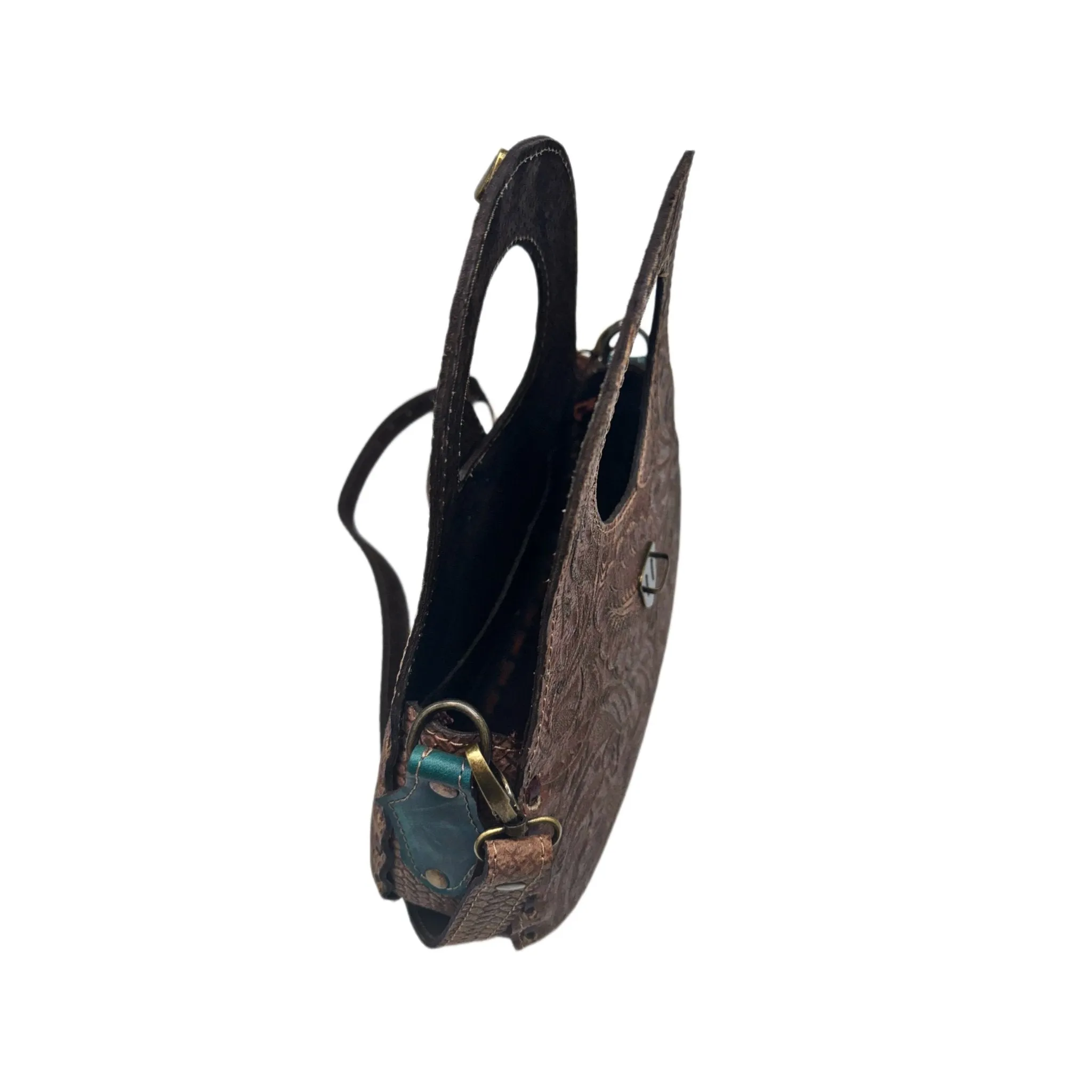 Blossom Floral Tooled Leather Round Top Handle Purse
