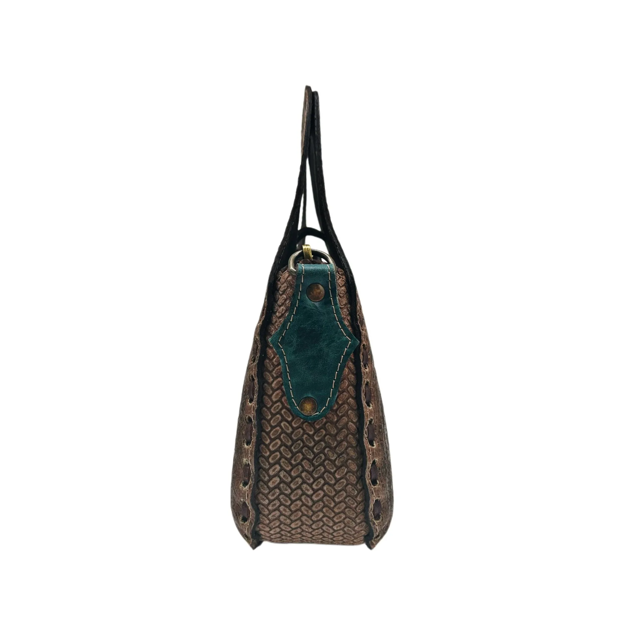 Blossom Floral Tooled Leather Round Top Handle Purse