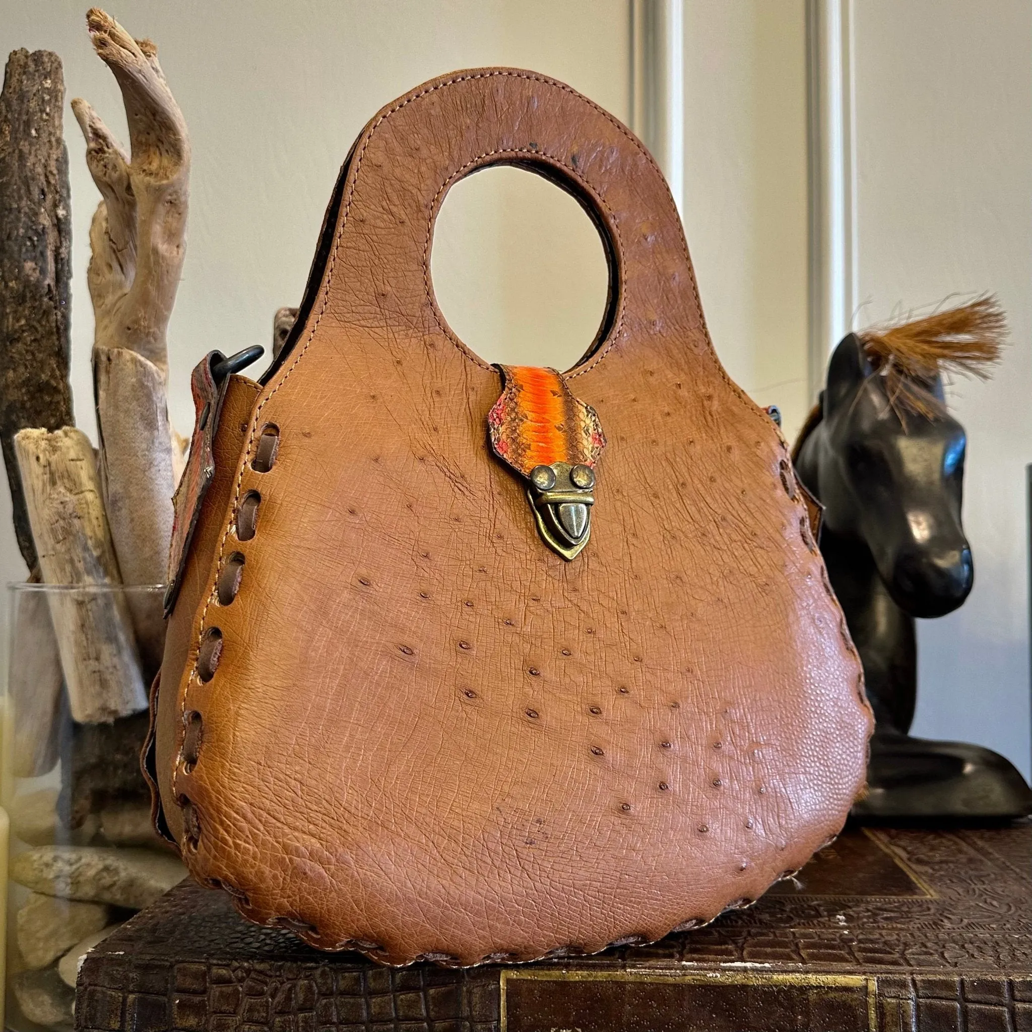 Blossom Tote in Burnt Orange Ostrich