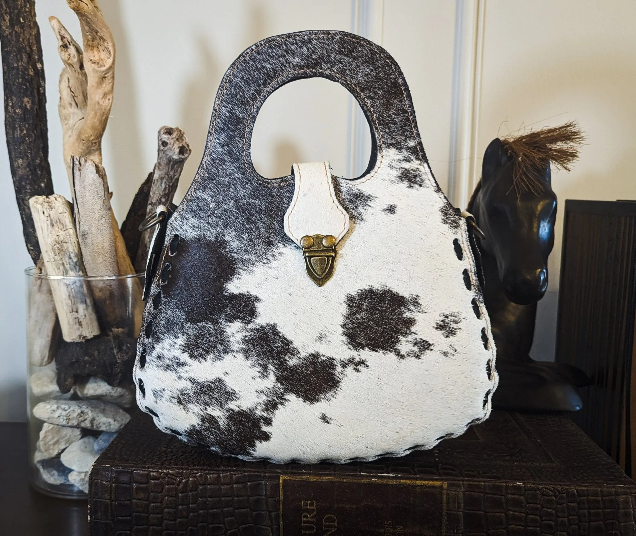 Blossom Tote in Speckled Cowhide and Woven Leather