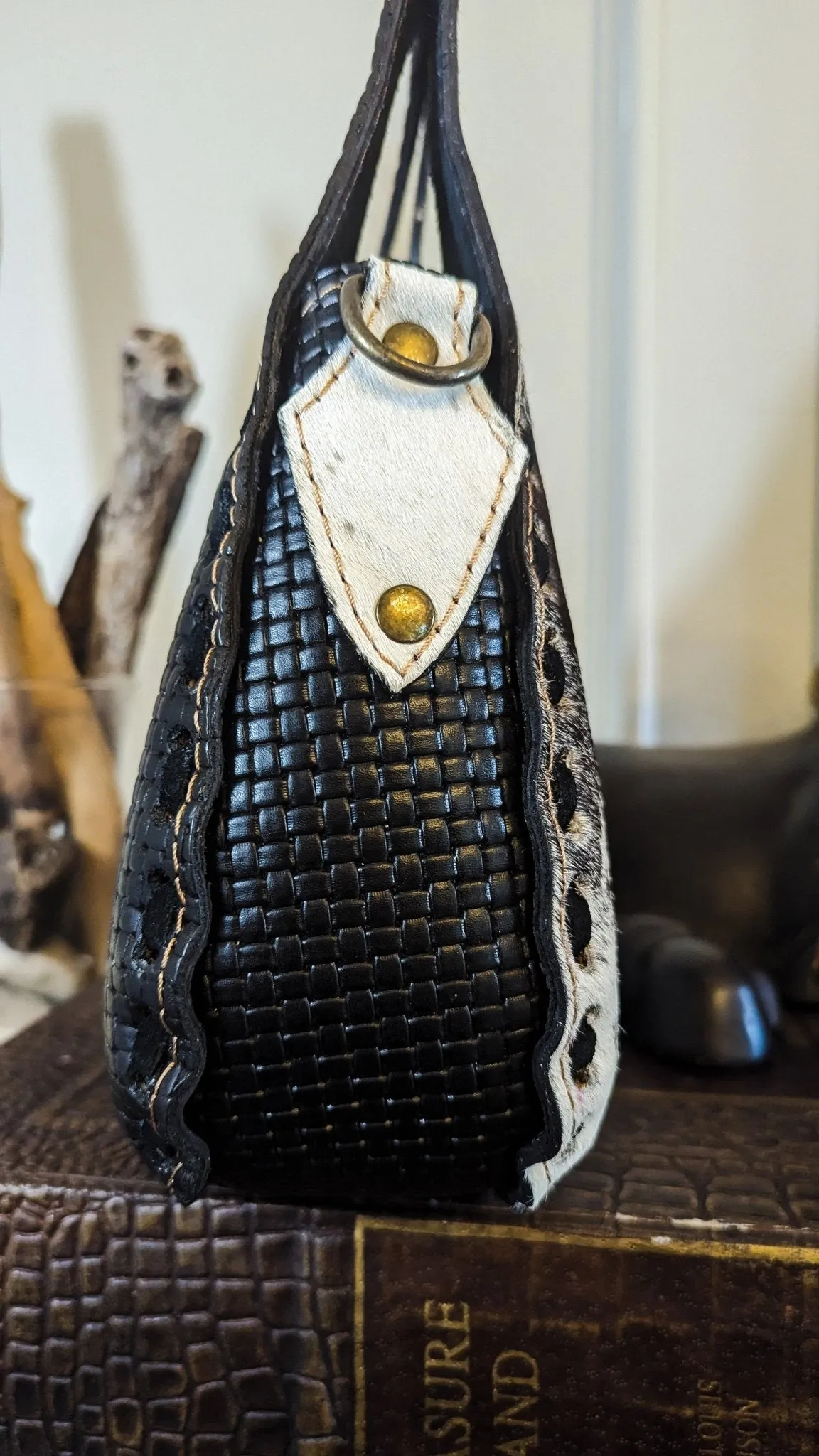 Blossom Tote in Speckled Cowhide and Woven Leather