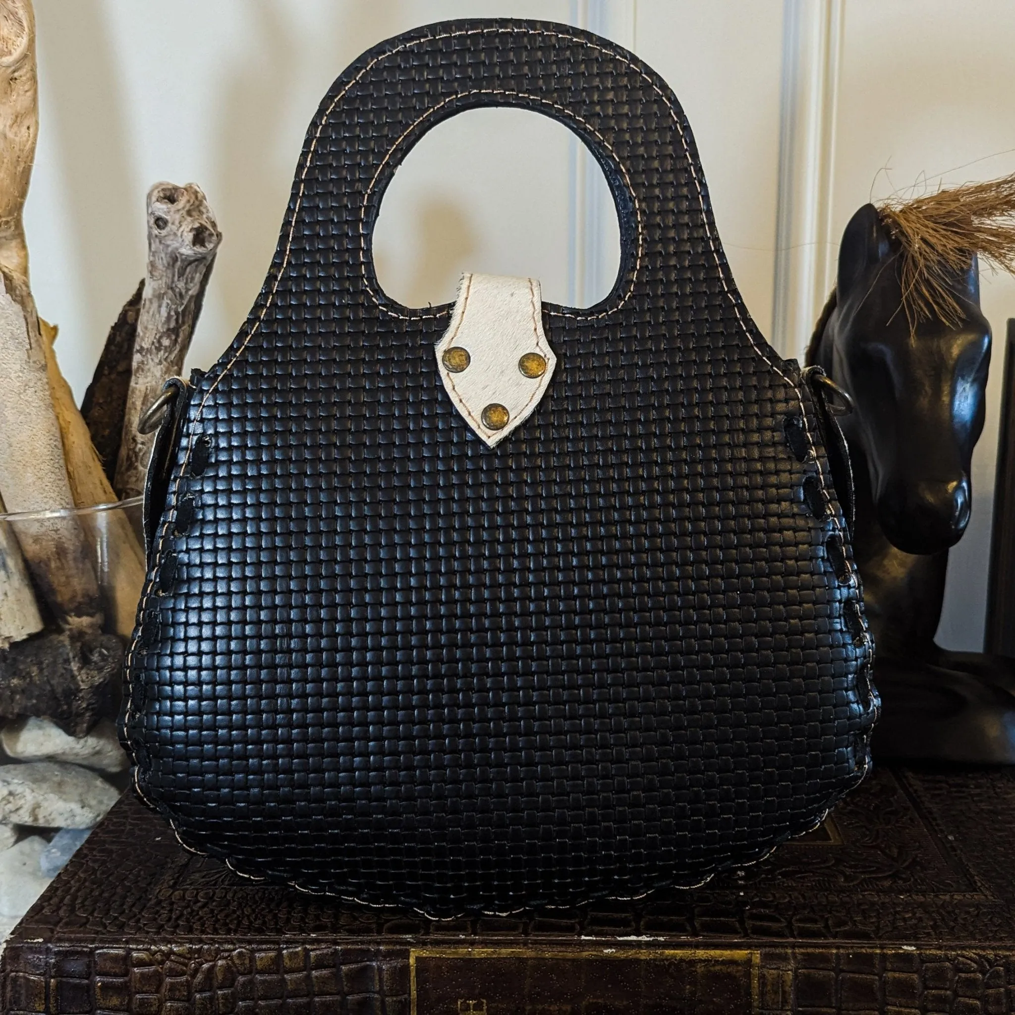 Blossom Tote in Speckled Cowhide and Woven Leather